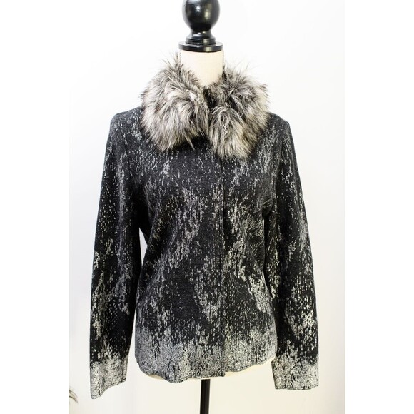 Chico's Faux fur Kendall cardigan jacket sweater Wool Gray Size 1 (Small 8-10) - Picture 1 of 9
